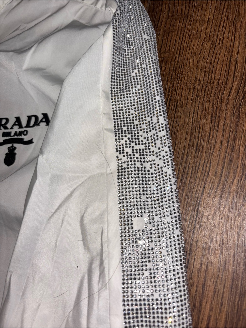 Prada White Rhinestone Nylon Quarter Zip Jacket with Silver Hardware - Picture 7 of 10